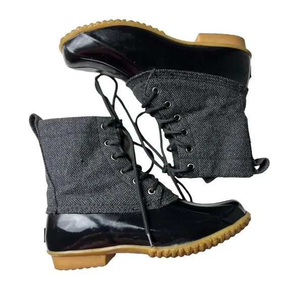 Bass Harlequin Duck Rain Boots Size 9 Black & Gray Women’s - Picture 1 of 8